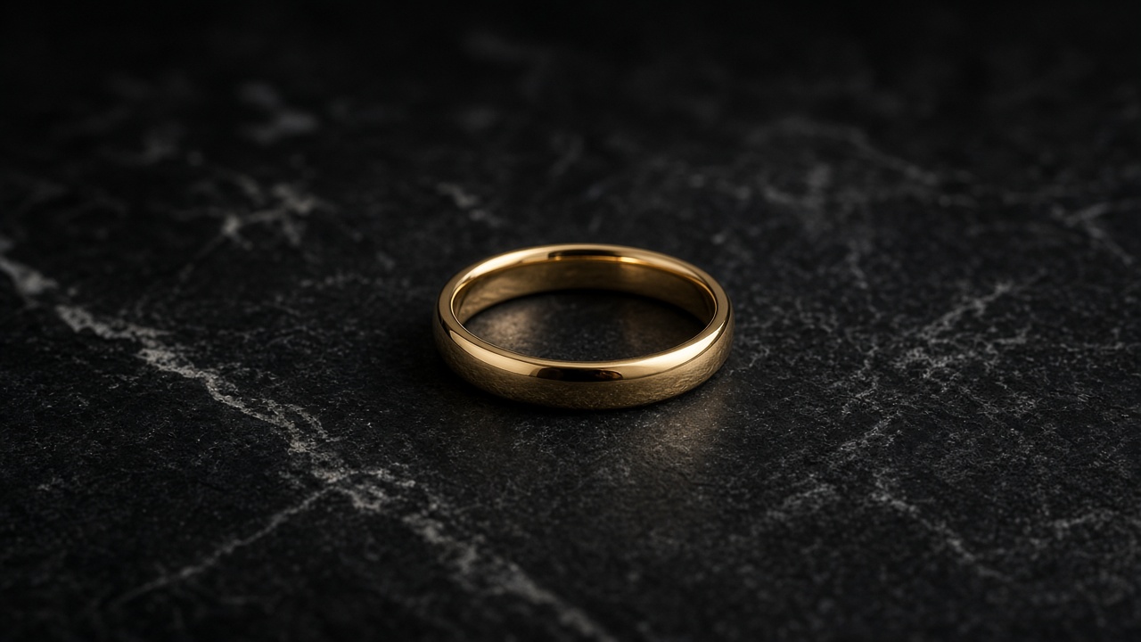 Yellow gold band on dark stone
